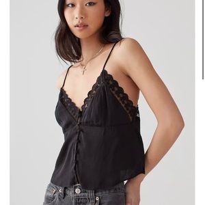 BLUE Lace Button Up Tank Top